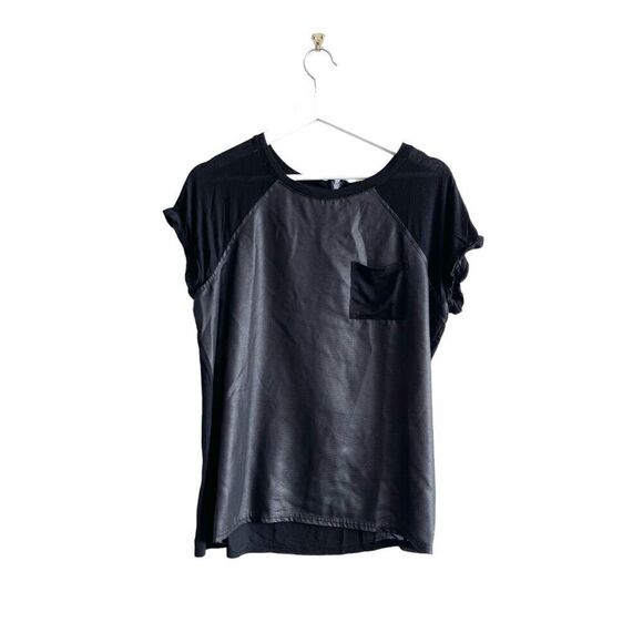 William Rast Womens Colorblock Mixed Media Back Zip Pocket Tee Black  Medium - Picture 1 of 6